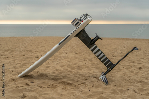 Photography Electric powered hydrofoil surf board with deck mounted battery