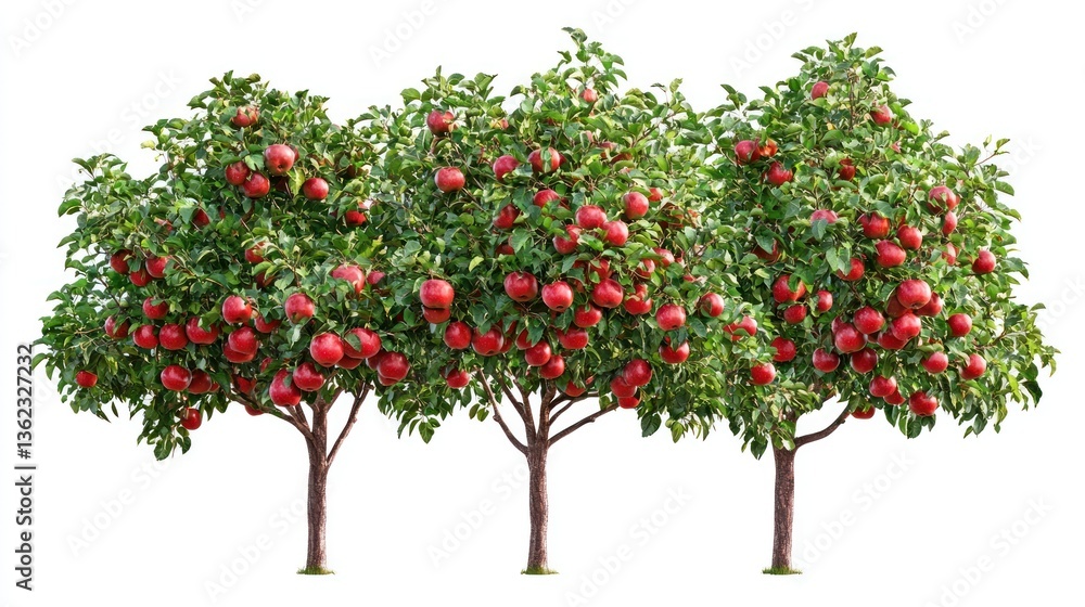 Orchard Trees with Fresh Ripe Red Apples, Isolated Clean White Background Orchard Trees with Fresh Ripe Red Apples, Isolated Clean White Background