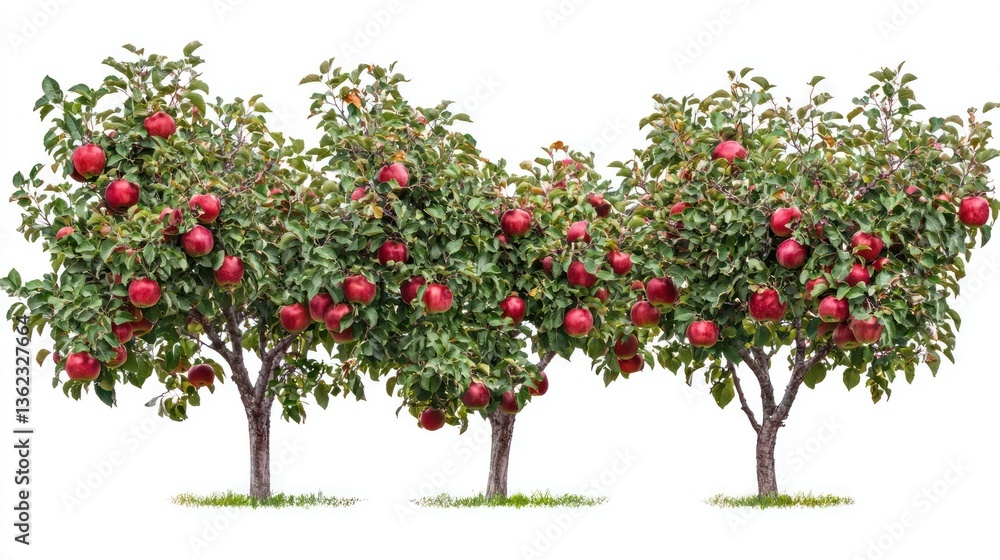 Orchard Trees with Fresh Ripe Red Apples, Isolated Clean White Background Orchard Trees with Fresh Ripe Red Apples, Isolated Clean White Background