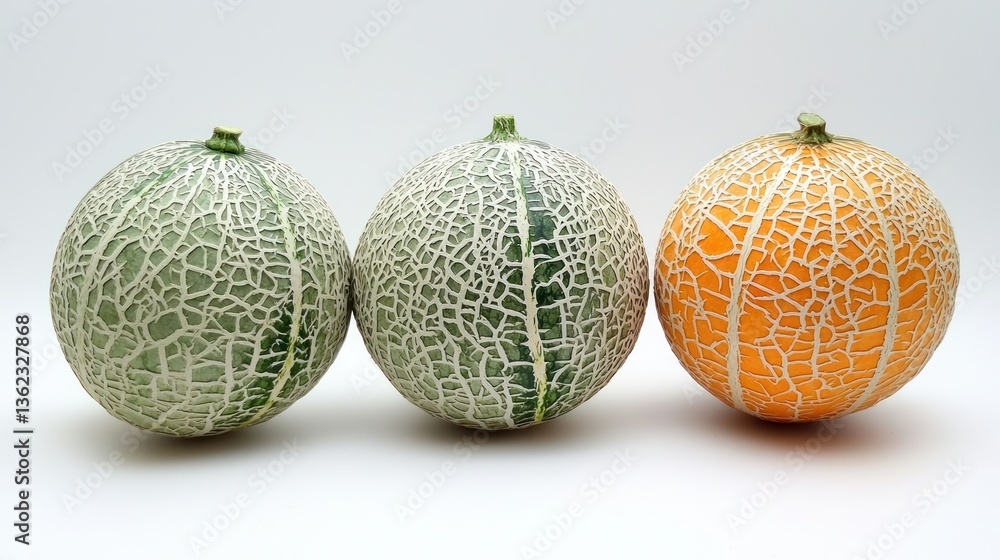 Melons with Sharp Cut-Out, Isolated Clean White Background Melons with Sharp Cut-Out, Isolated Clean White Background