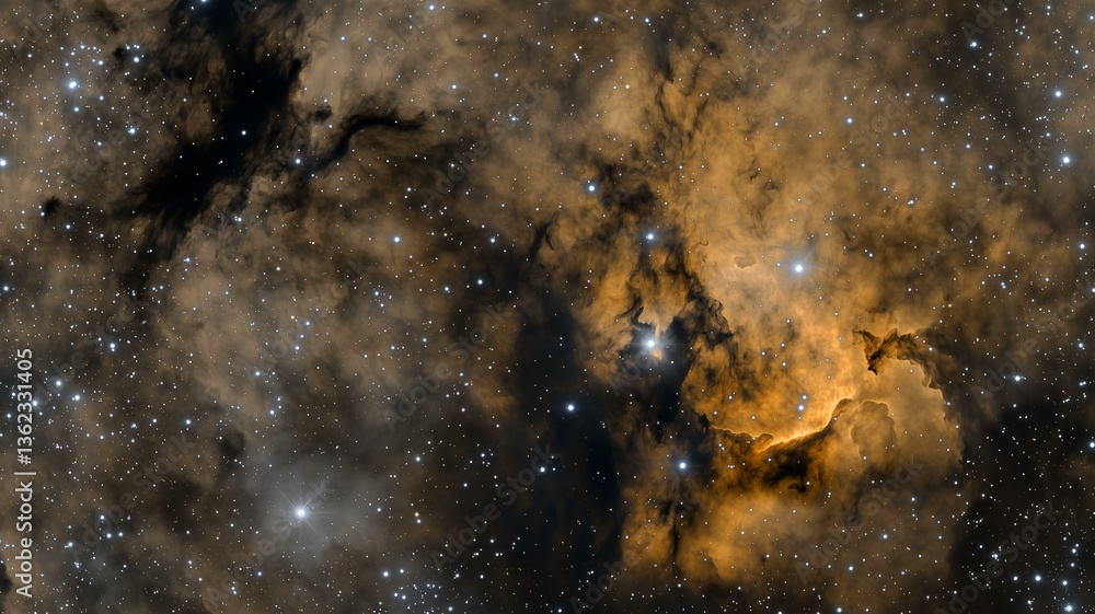 Obraz premium Ultra-realistic image of a space nebula with dense dust clouds and young star formations 