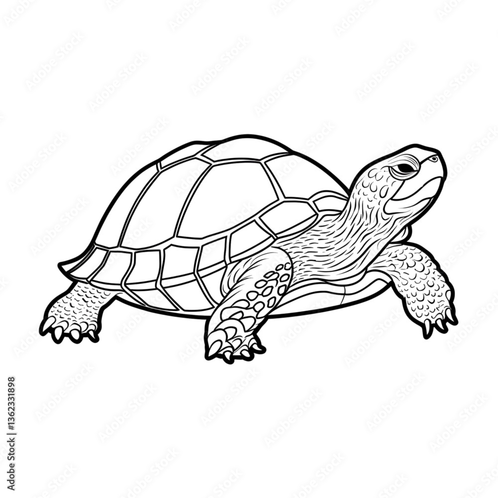 Fototapeta premium Turtle Line Art | Detailed Tortoise Black and White Illustration