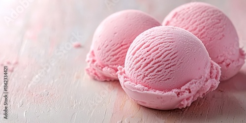 Wallpaper Mural Trio of pink scoops served on light wood surface with pastel tone lighting showcasing soft creamy swirl and dessert simplicity in elegant gourmet cold sweet stock image Torontodigital.ca