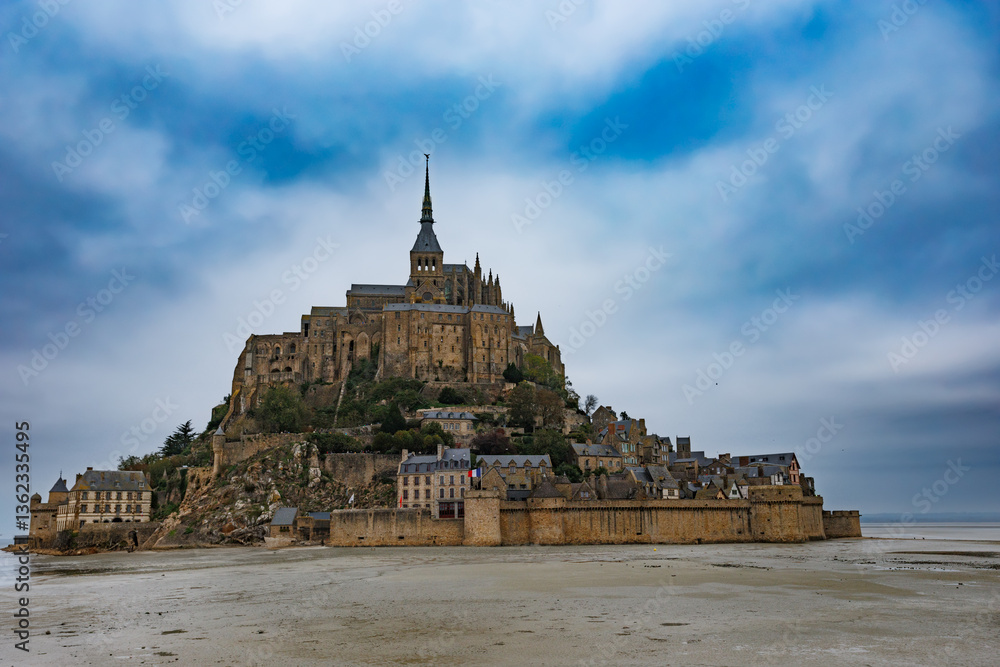 Stunning fortress on a hilltop, surrounded by dramatic skies