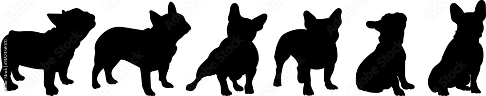set of dog silhouettes, french bulldog in different poses, vector set of dog silhouettes, french bulldog in different poses, vector