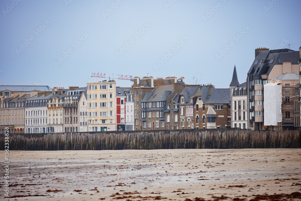 Coastal historic pirate city of Saint-Malo, France view at tide