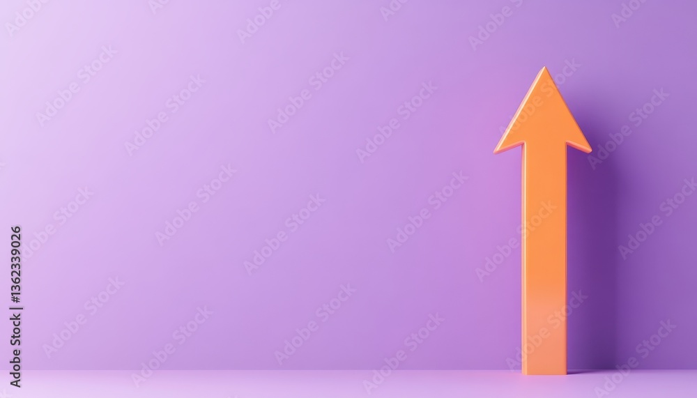 Orange Arrow on Purple Background: Minimalist Growth Concept Orange Arrow on Purple Background: Minimalist Growth Concept