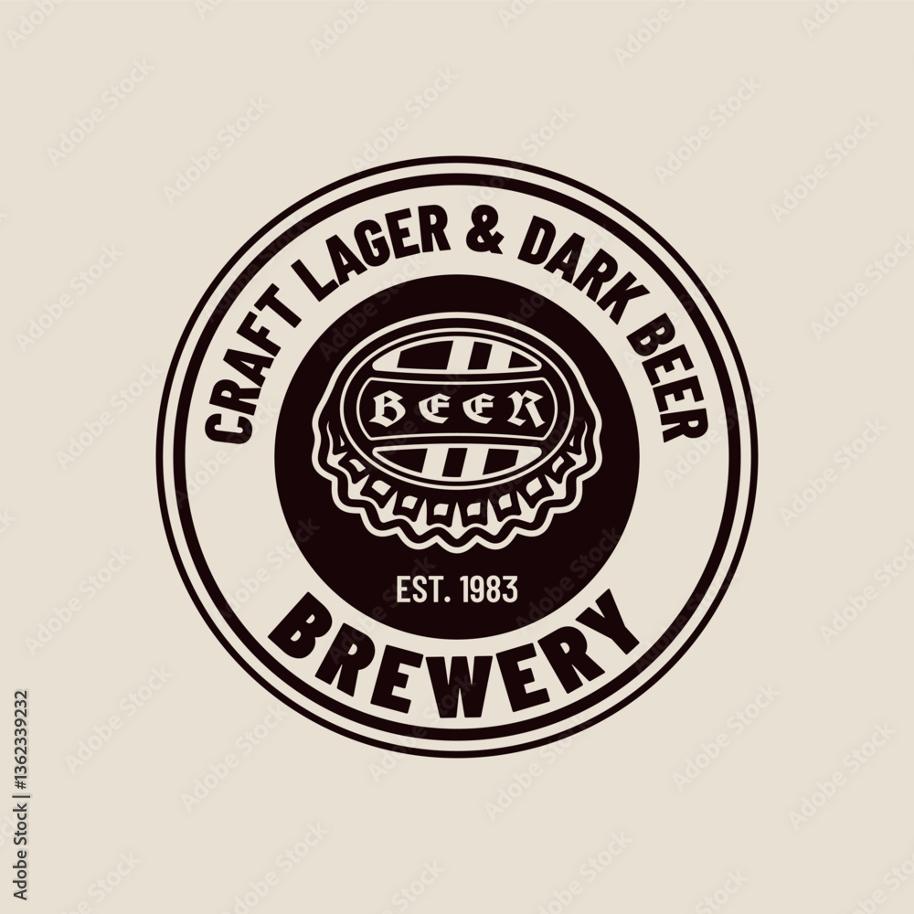 Fototapeta premium Beer vector emblem, label, badge in monochrome vintage style isolated on light background