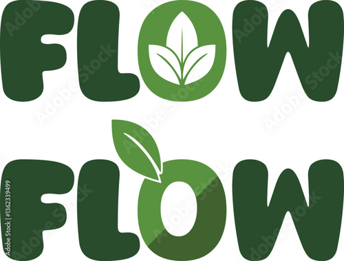 FLOW Logo Design with Typography and Leaf Icon Combination