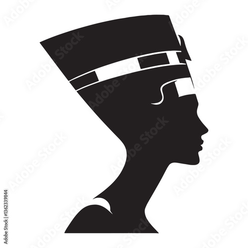 Unyielding Nefertiti silhouette, a testament to enduring legacy - Nefertiti illustration - Nefertiti minimalist vector - Egyptian Queen silhouette - Egyptian silhouette

