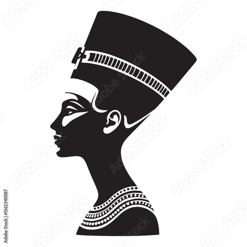 Solemn Nefertiti silhouette, whispering wisdom through ages - Nefertiti illustration - Nefertiti minimalist vector - Egyptian Queen silhouette - Egyptian silhouette

