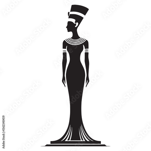 Ancient Nefertiti silhouette, an icon of timeless royalty - Nefertiti illustration - Nefertiti minimalist vector - Egyptian Queen silhouette - Egyptian silhouette

