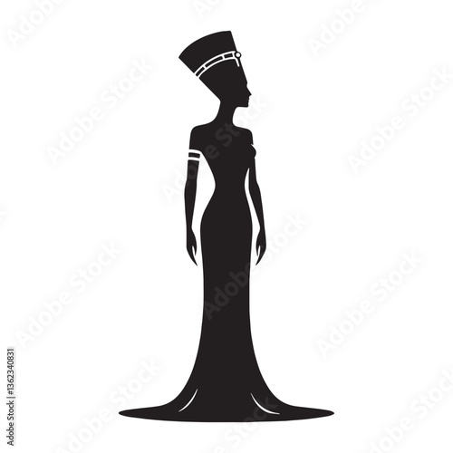 Legendary Nefertiti silhouette, a symbol of divine beauty - Nefertiti illustration - Nefertiti minimalist vector - Egyptian Queen silhouette - Egyptian silhouette

