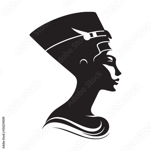 Regal Nefertiti silhouette, adorned with the iconic headdress - Nefertiti illustration - Nefertiti minimalist vector - Egyptian Queen silhouette - Egyptian silhouette

