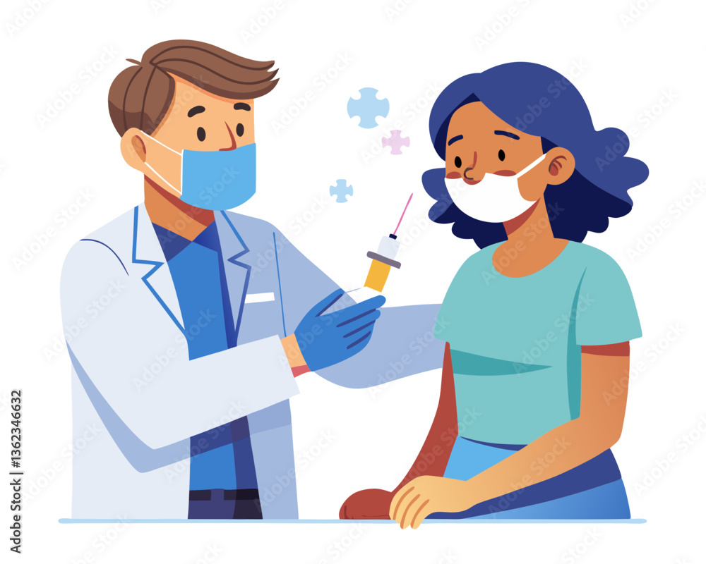 A doctor in scrubs giving a vaccine injection to a patient, isolated on white background.
A doctor in scrubs giving a vaccine injection to a patient, isolated on white background.