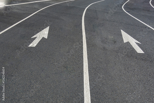 Two directional Arrow symbols on the road surface, on a city road in Seattle.
