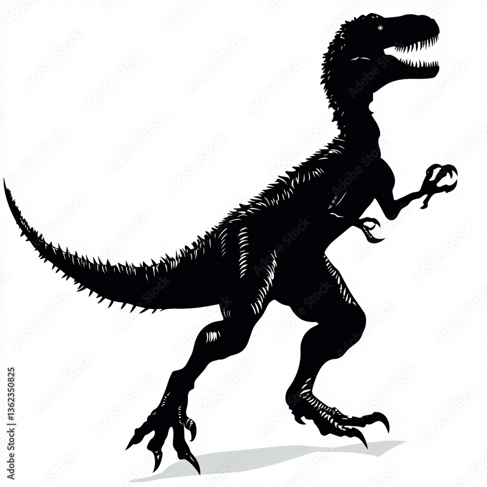 Fototapeta premium Menacing Velociraptor Silhouette with Extended Claws in a Fierce Predatory Stance