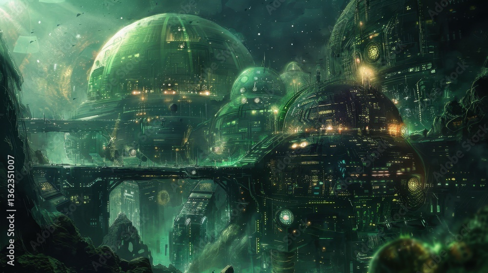 Futuristic Metropolis in Underwater Paradise: A vibrant cityscape unfolds beneath the waves, showcasing a surreal fusion of advanced architecture and a thriving aquatic environment. Futuristic Metropolis in Underwater Paradise: A vibrant cityscape unfolds beneath the waves, showcasing a surreal fusion of advanced architecture and a thriving aquatic environment.