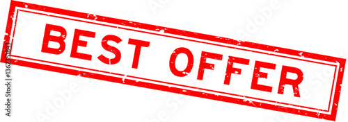 Grunge red best offer word square rubber seal stamp on white bacckground