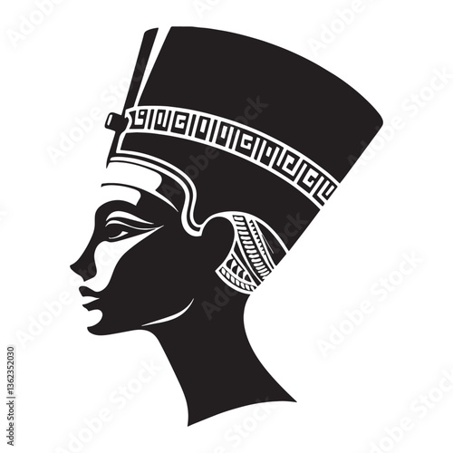 Celestial Nefertiti face silhouette, rising among the stars - Nefertiti illustration - Nefertiti minimalist vector - Egyptian queen silhouette

