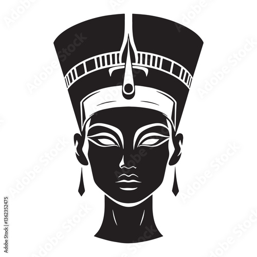 Glorious Nefertiti face silhouette, a vision of perfection - Nefertiti illustration - Nefertiti minimalist vector - Egyptian queen silhouette

