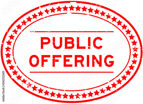 Grunge red public offering word oval seal stamp on white background