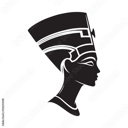 Mystical Nefertiti face silhouette, veiled in ancient wisdom - Nefertiti illustration - Nefertiti minimalist vector - Egyptian queen silhouette

