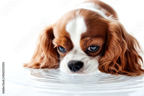 A brown and white dog swimming in the water