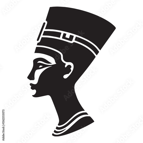 Timeless Nefertiti face silhouette, capturing the essence of Egypt - Nefertiti illustration - Nefertiti minimalist vector - Egyptian queen silhouette

