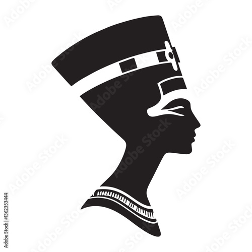 Iconic Nefertiti face silhouette, a masterpiece of ancient art - Nefertiti illustration - Nefertiti minimalist vector - Egyptian queen silhouette

