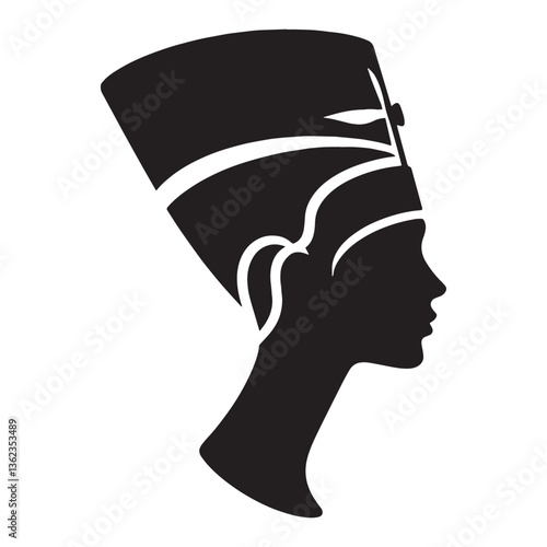 Eternal Nefertiti face silhouette, preserved in the sands of time - Nefertiti illustration - Nefertiti minimalist vector - Egyptian queen silhouette

