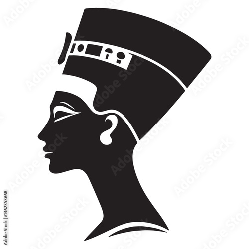 Majestic Nefertiti face silhouette, echoing through history - Nefertiti illustration - Nefertiti minimalist vector - Egyptian queen silhouette

