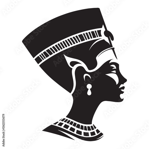 Regal Nefertiti face silhouette, a timeless symbol of beauty - Nefertiti illustration - Nefertiti minimalist vector - Egyptian queen silhouette

