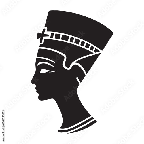 Graceful Nefertiti face silhouette, embodying royal elegance - Nefertiti illustration - Nefertiti minimalist vector - Egyptian queen silhouette

