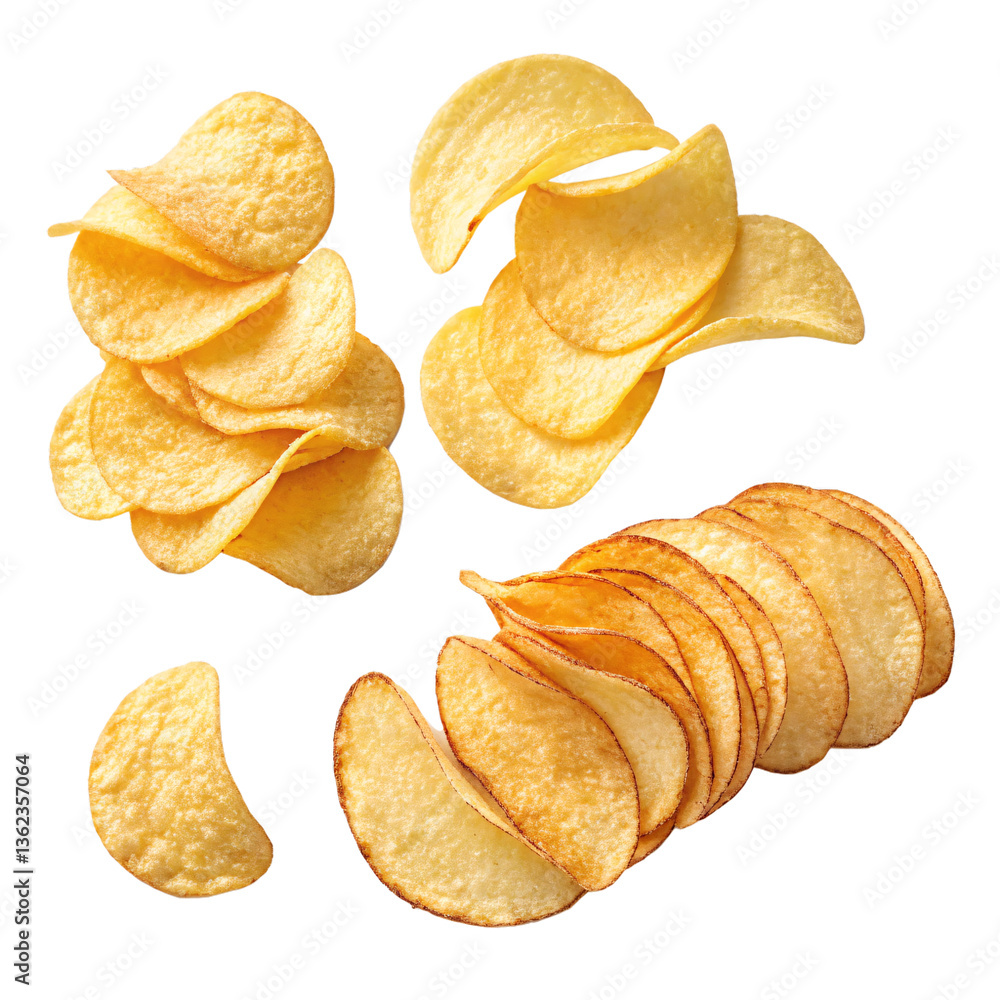 crispy golden potato chips stack isolated on transparent background png, thin and crunchy potato chips with realistic texture crispy golden potato chips stack isolated on transparent background png, thin and crunchy potato chips with realistic texture