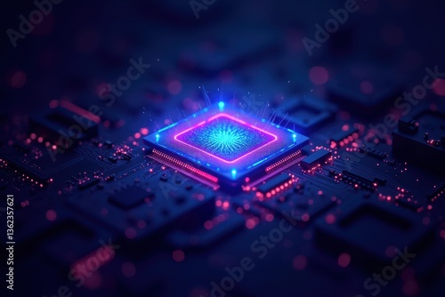 Futuristic Processor Design with Blue and Purple Neon Lights