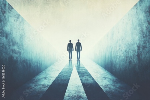 Two individuals navigating a lengthy corridor