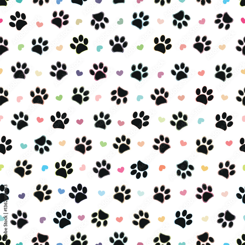 Colorful shining black paw prints seamless pattern Colorful shining black paw prints seamless pattern