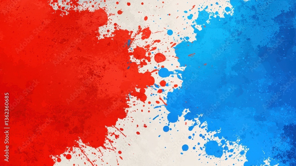 Vibrant Red and Blue Paint Splashes on a Light Background Surface Vibrant Red and Blue Paint Splashes on a Light Background Surface
