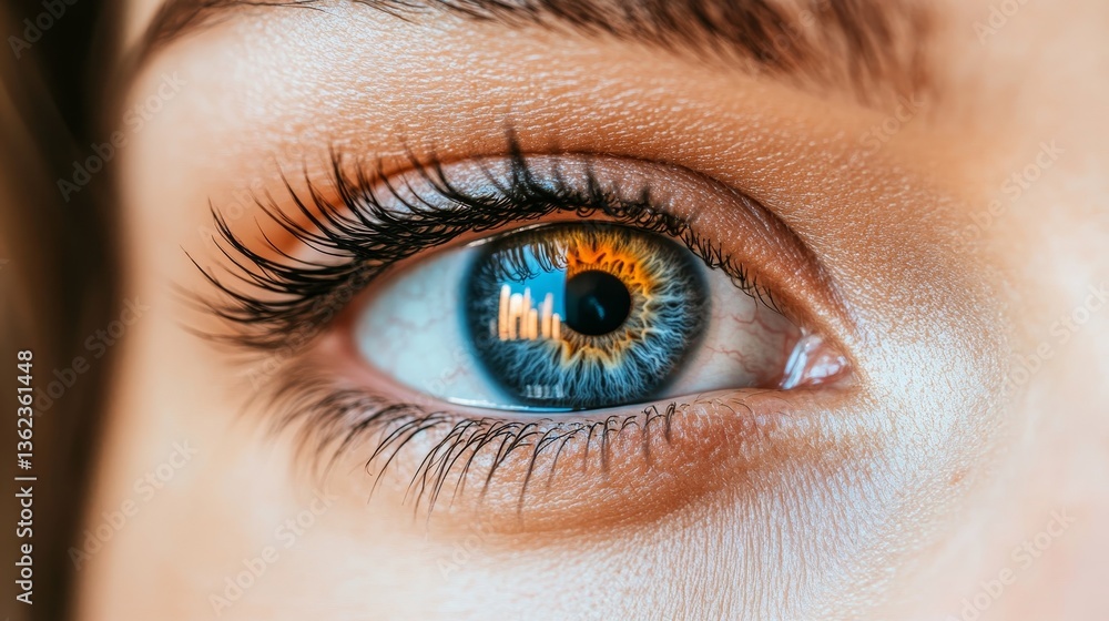 Beautiful Blue Eye Reflecting City Skyline, Emphasizing the Importance of Eye Health in Modern Life Beautiful Blue Eye Reflecting City Skyline, Emphasizing the Importance of Eye Health in Modern Life
