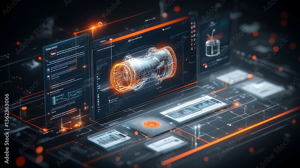 Fototapeta premium 3D Model Digital Engineering Software Interface