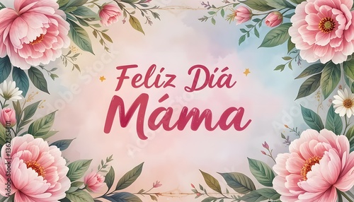 Happy Mother's Day Greeting Card with Floral Decoration Design