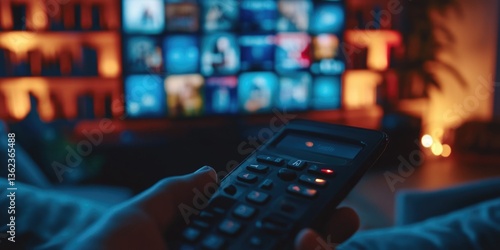 A person holding a remote control in front of a television, ideal for media and entertainment concepts