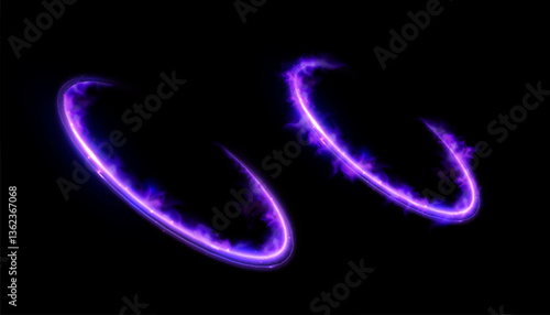 Glowing purple energy arcs with flame-like edges and motion blur on a dark background. Perfect for magic attacks, portal openings, fantasy effects or sci-fi UI elements.