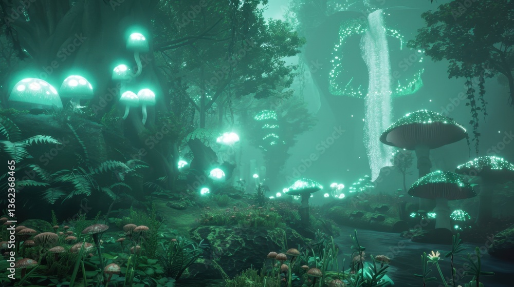 Enchanted Forest: A luminous fantasy forest with glowing mushrooms casting an ethereal glow over lush, surreal greenery, creating an otherworldly and magical ambiance. Enchanted Forest: A luminous fantasy forest with glowing mushrooms casting an ethereal glow over lush, surreal greenery, creating an otherworldly and magical ambiance.