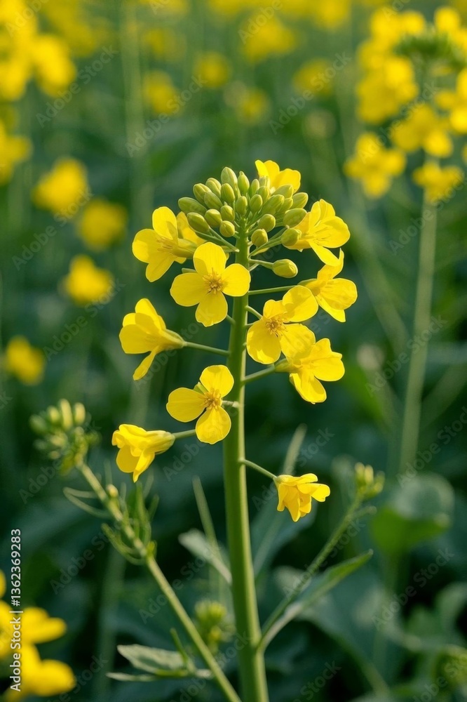 Obraz premium yellow flowers in a field of green leaves and yellow flowers