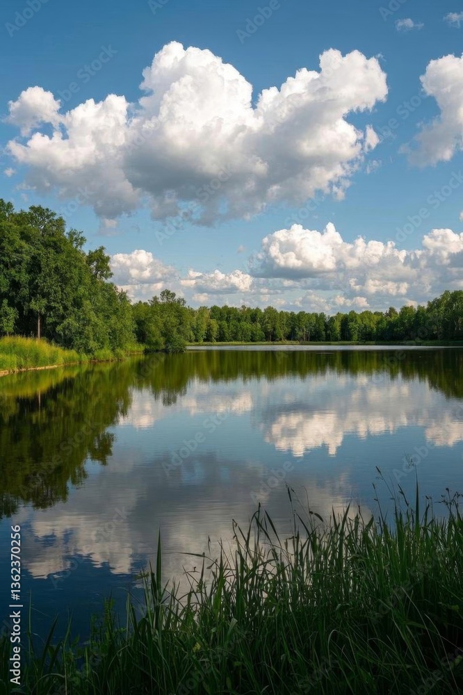 Fototapeta premium there is a lake with a few clouds in the sky