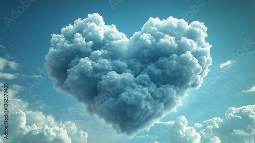 heart shaped cloud in blue sky symbolizes love and affection, evoking sense of warmth and connection
