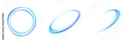 A set of glowing rings with smooth motion blur on a white background. Perfect for futuristic interfaces, HUD elements, abstract energy effects or clean tech design.