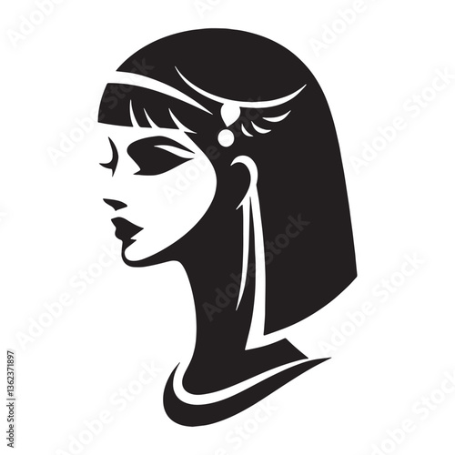 Refined Cleopatra face silhouette, defining sophistication - Cleopatra illustration - Cleopatra vector - Egyptian queen silhouette - Egyptian silhouette

